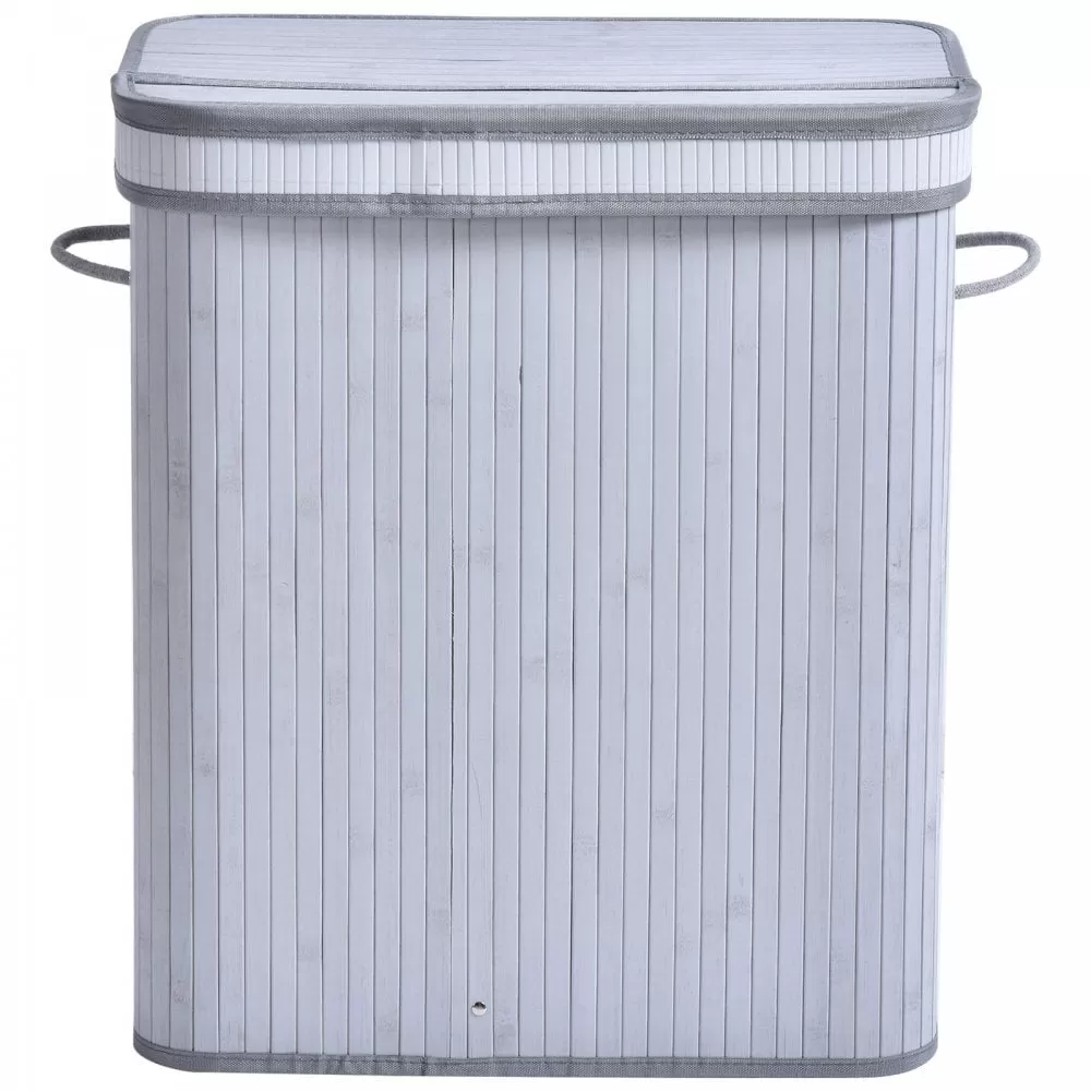 100L Flip Lid Bamboo Laundry Basket Grey