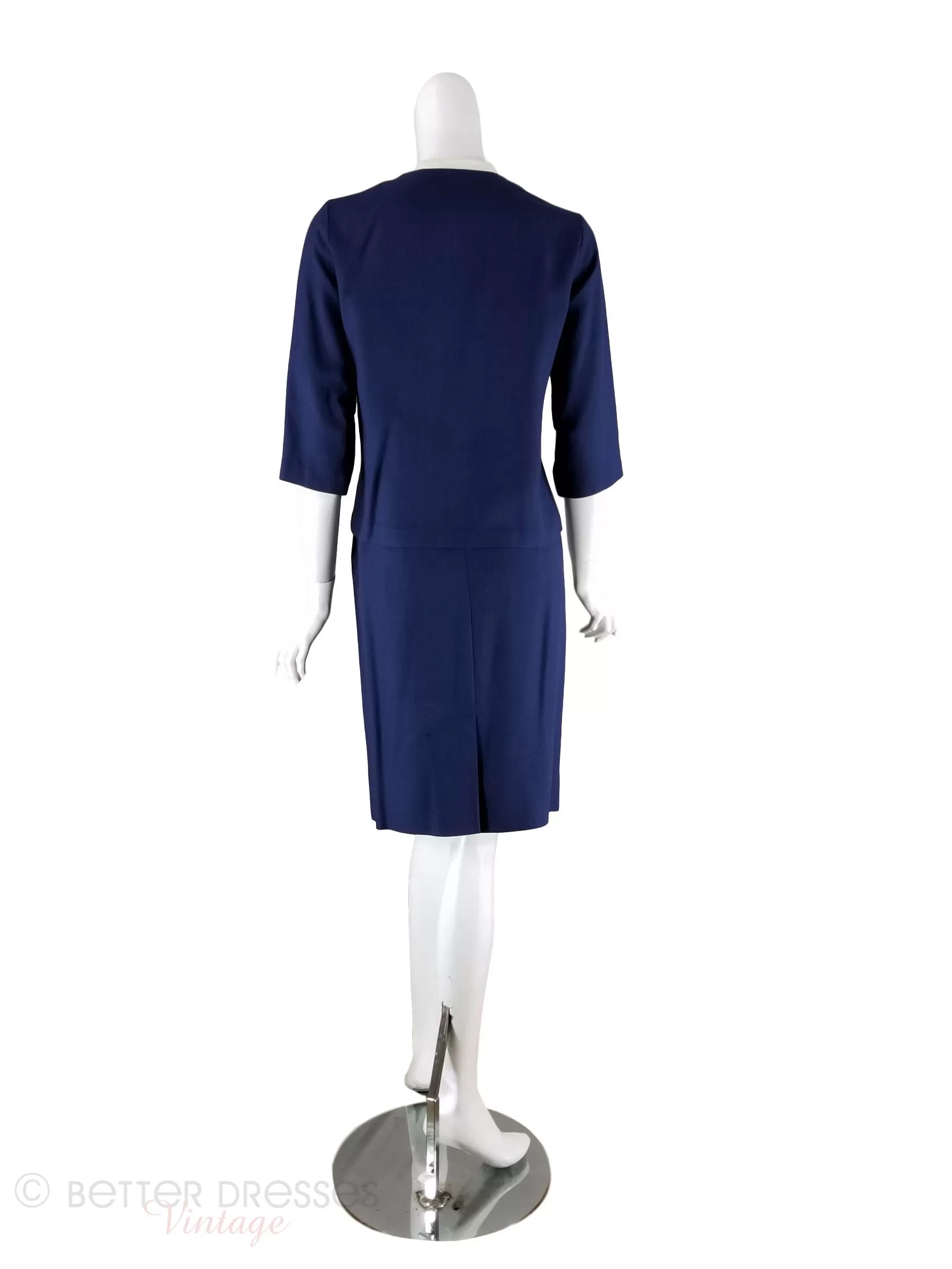 60s Navy Blue Skirt Suit - sm, med