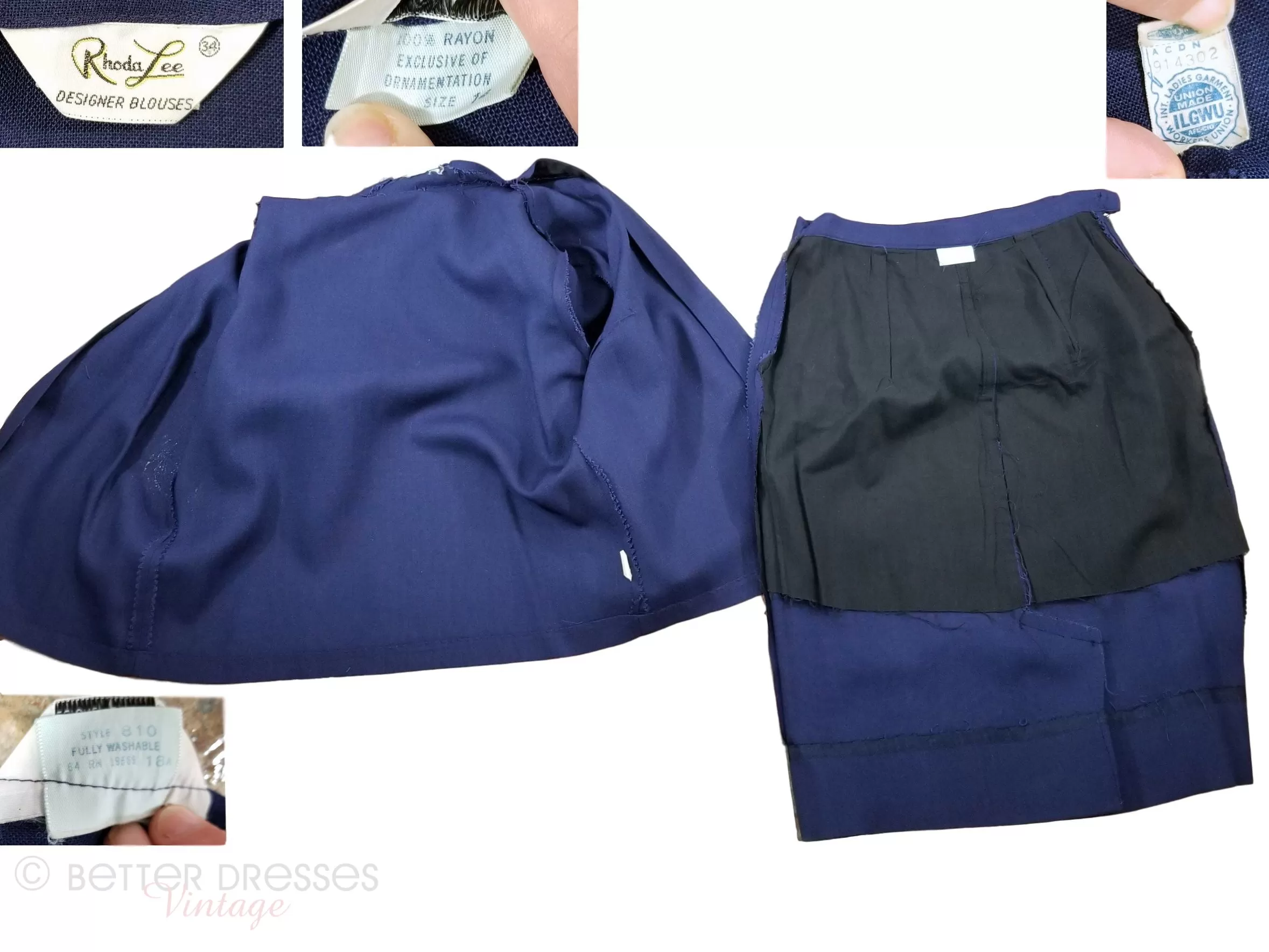 60s Navy Blue Skirt Suit - sm, med