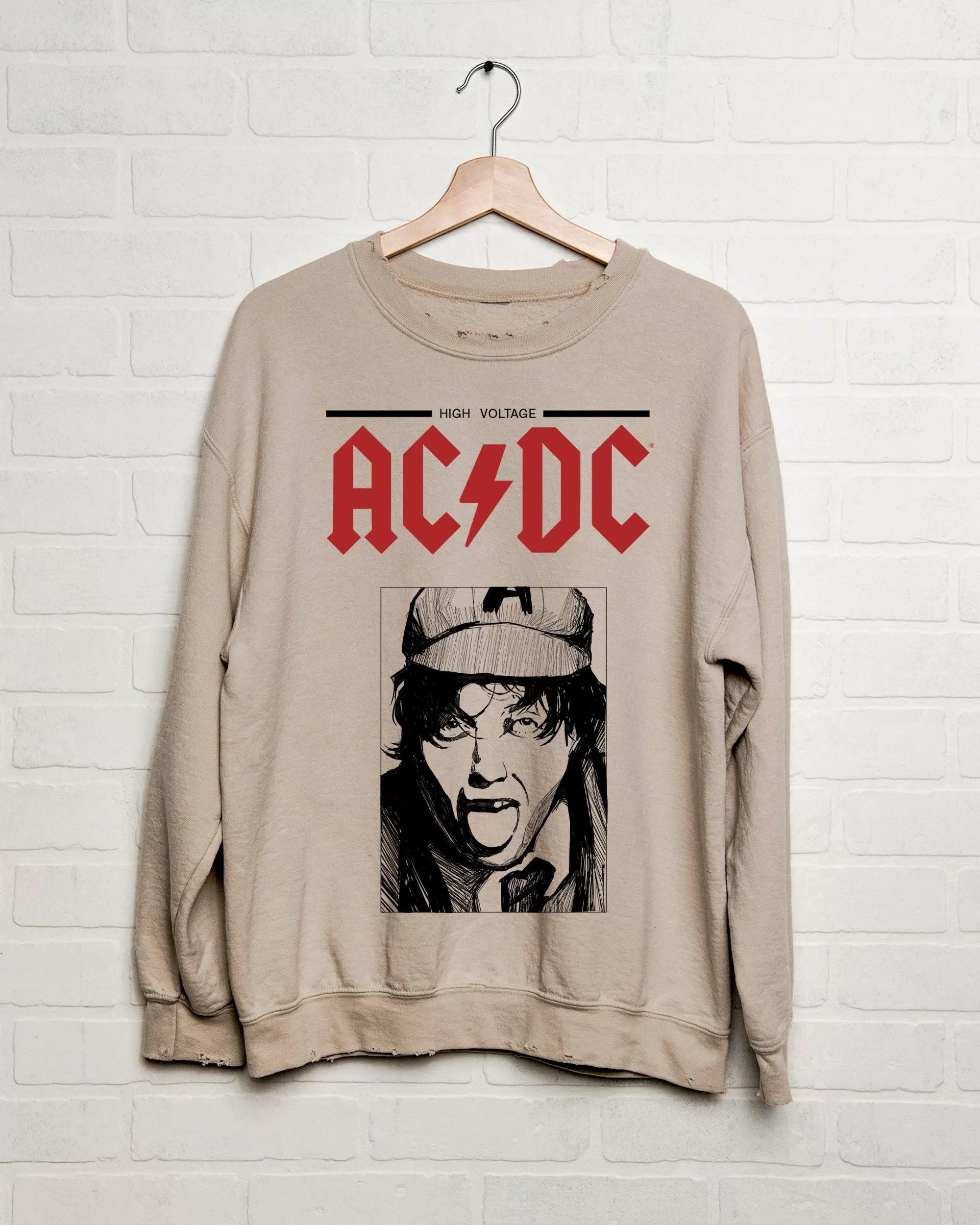 ACDC High Voltage Sketch Sand Thrifted Sweatshirt