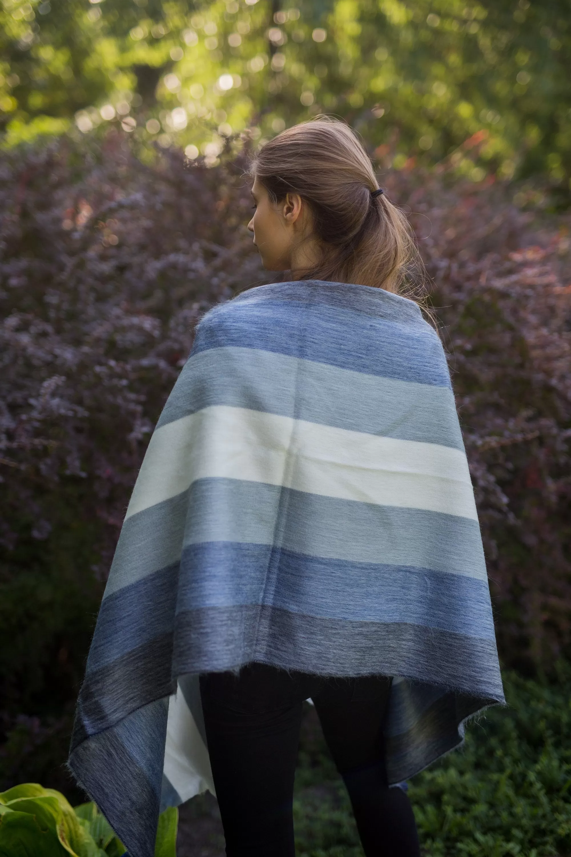 Alpaca Shawl - Blue ombre stripes