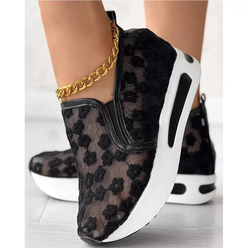 Ashore Shop womens Wedge Shoes Sequin Mesh Breathable Shoes Women Gold Silver Platform Sneakers