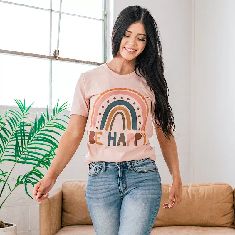 Be Happy Rainbow Peach Tee