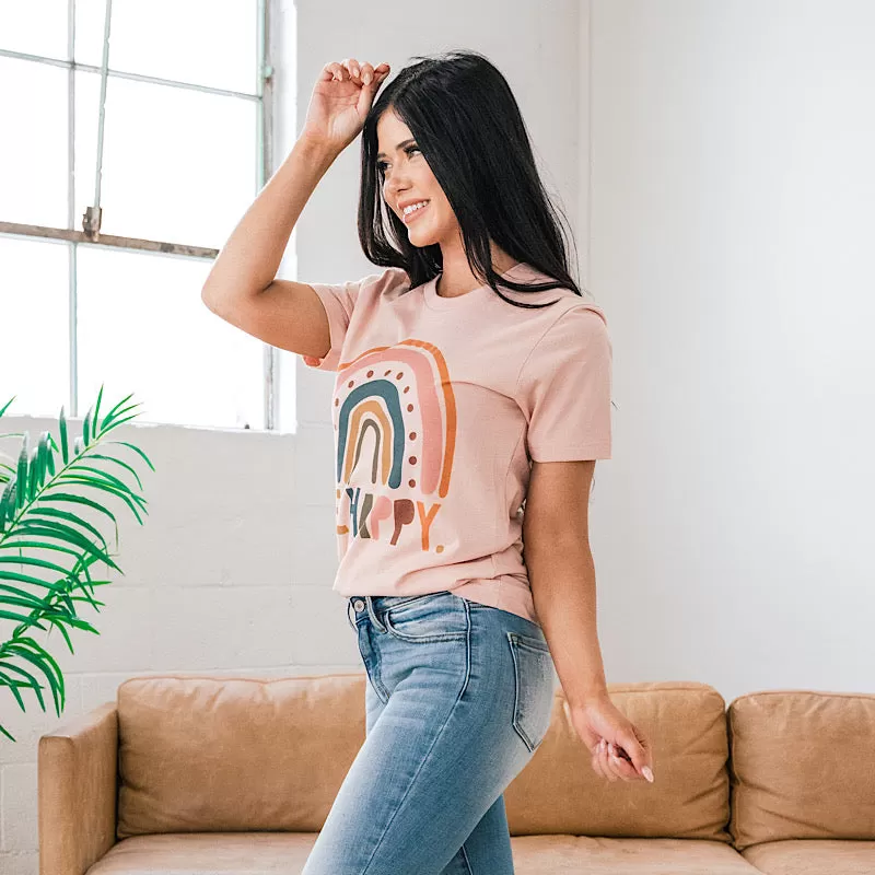 Be Happy Rainbow Peach Tee