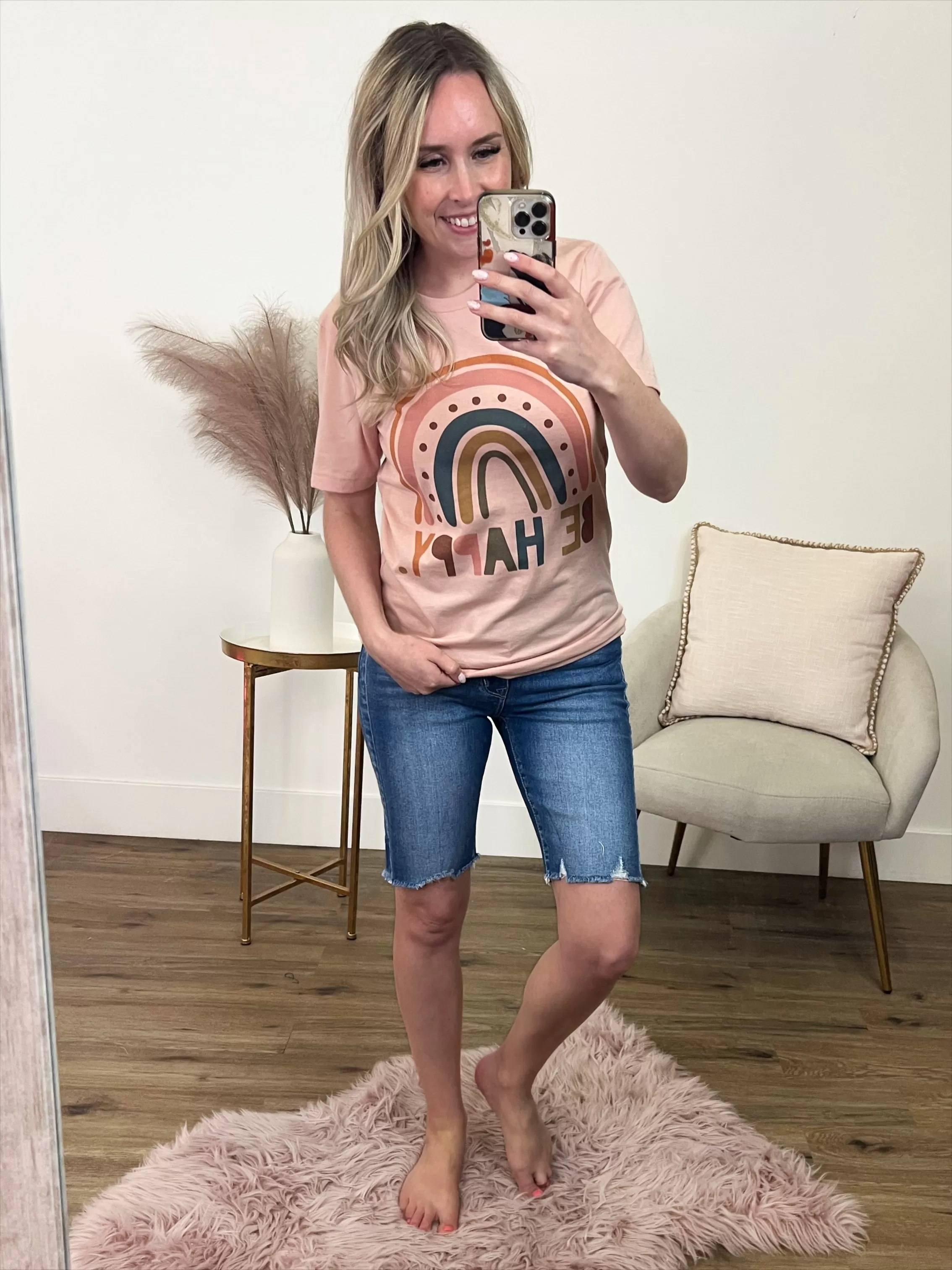 Be Happy Rainbow Peach Tee