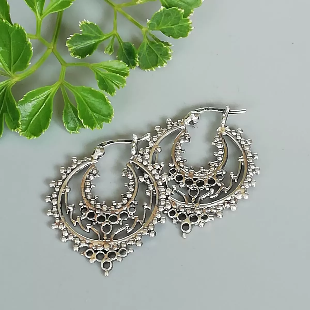 Bohemian silver hoops | Indian ear hoops | Ear hoops | Ethnic earrings | Silver earrings | Gift earrings | Silver wire hoops | E908