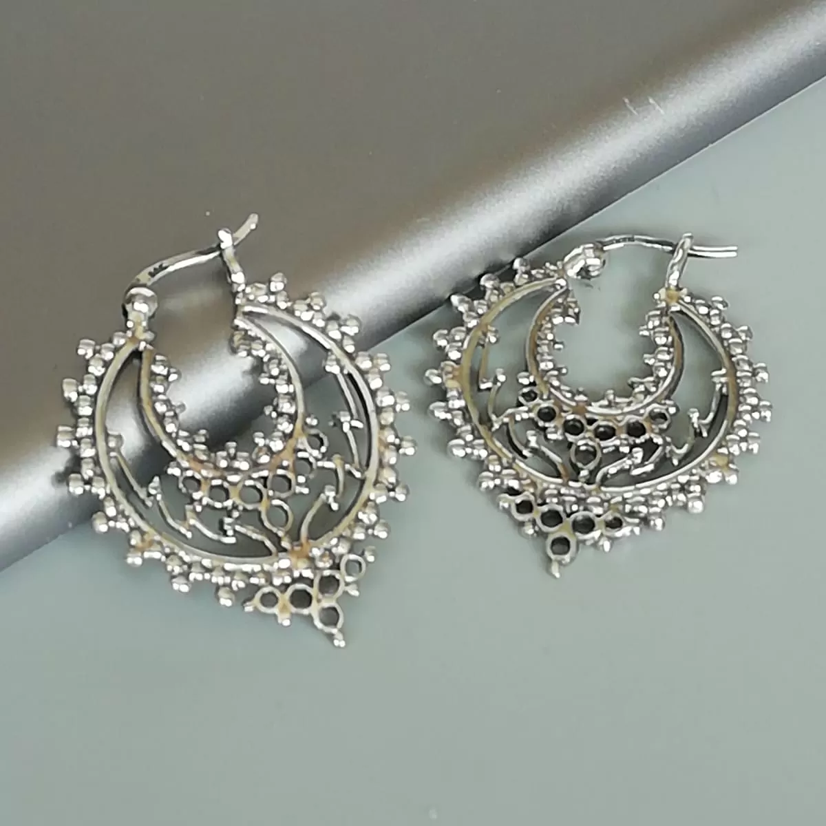 Bohemian silver hoops | Indian ear hoops | Ear hoops | Ethnic earrings | Silver earrings | Gift earrings | Silver wire hoops | E908