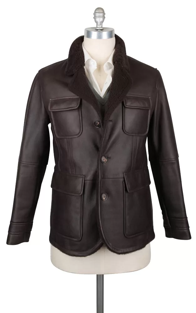 Brunello Cucinelli Dark Brown Sheepskin Leather Jacket