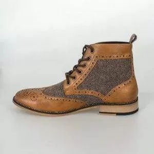 Cavani Sherlock Tan Men's Leather Tweed Boots