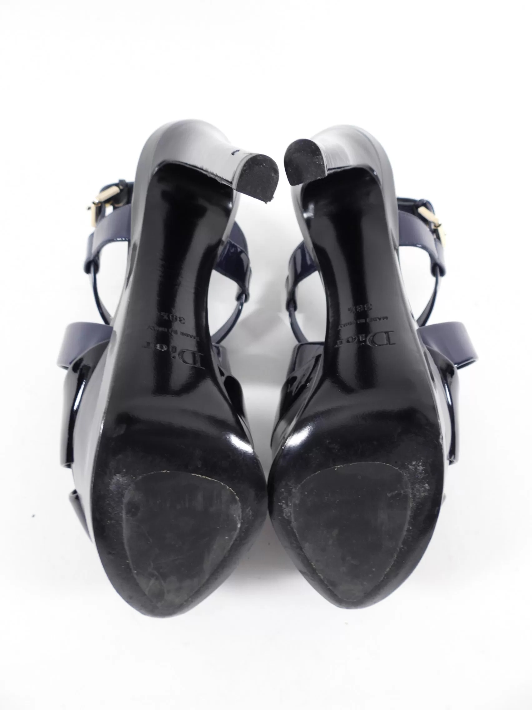 Christian Dior Black and Navy Patent Platform Heels - 38.5