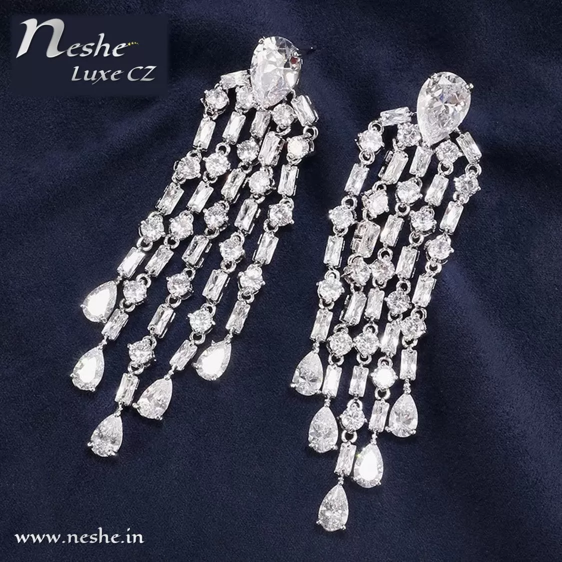 CZ Crystal Silver Statement Party Wedding Dangle Earring