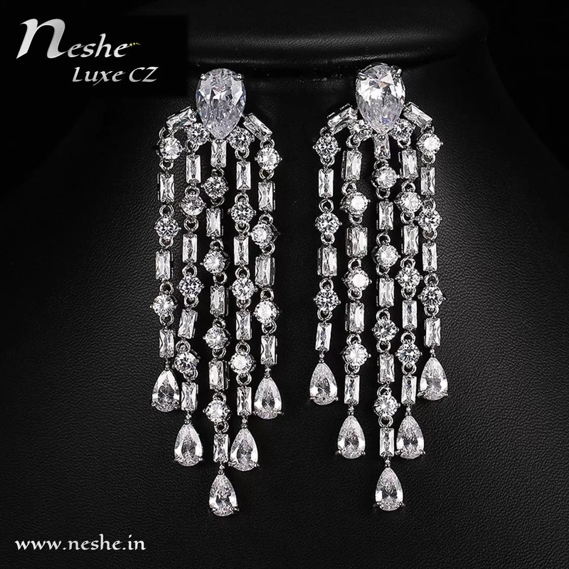 CZ Crystal Silver Statement Party Wedding Dangle Earring