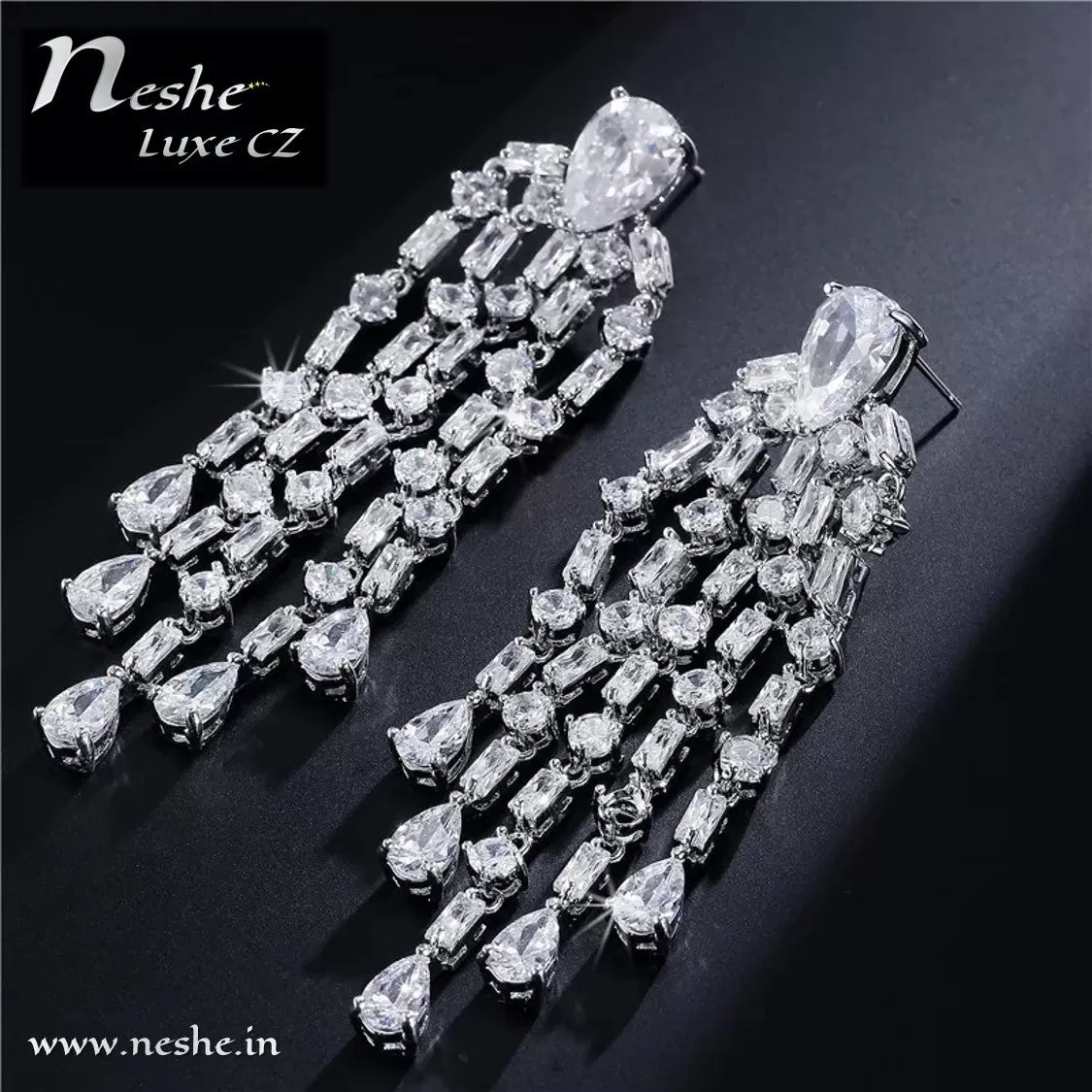 CZ Crystal Silver Statement Party Wedding Dangle Earring