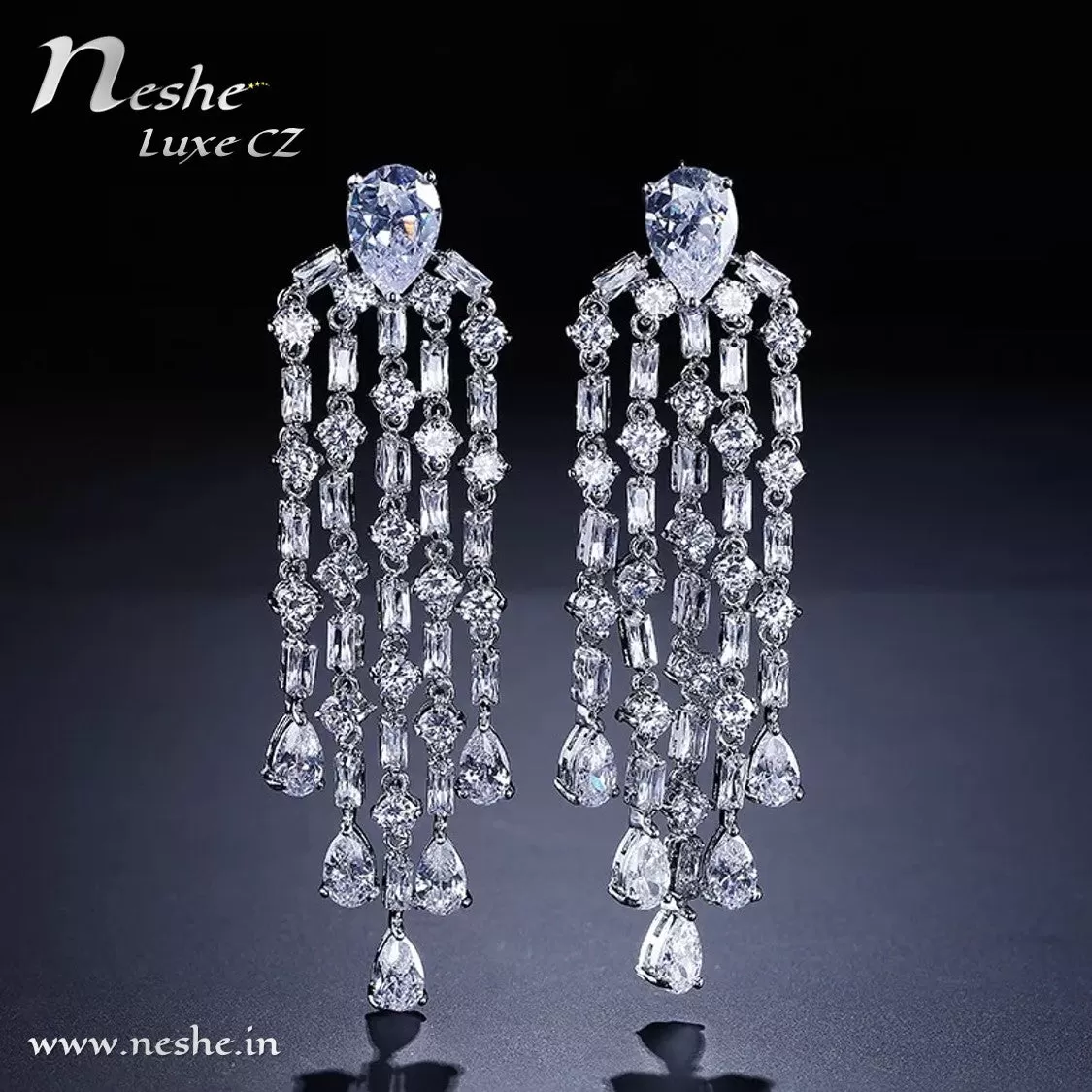 CZ Crystal Silver Statement Party Wedding Dangle Earring