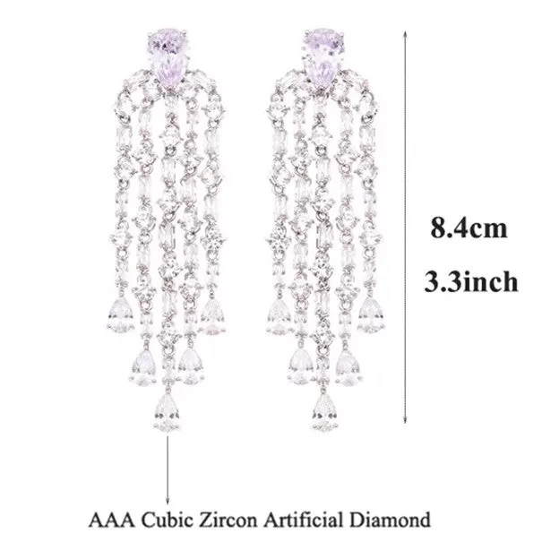 CZ Crystal Silver Statement Party Wedding Dangle Earring