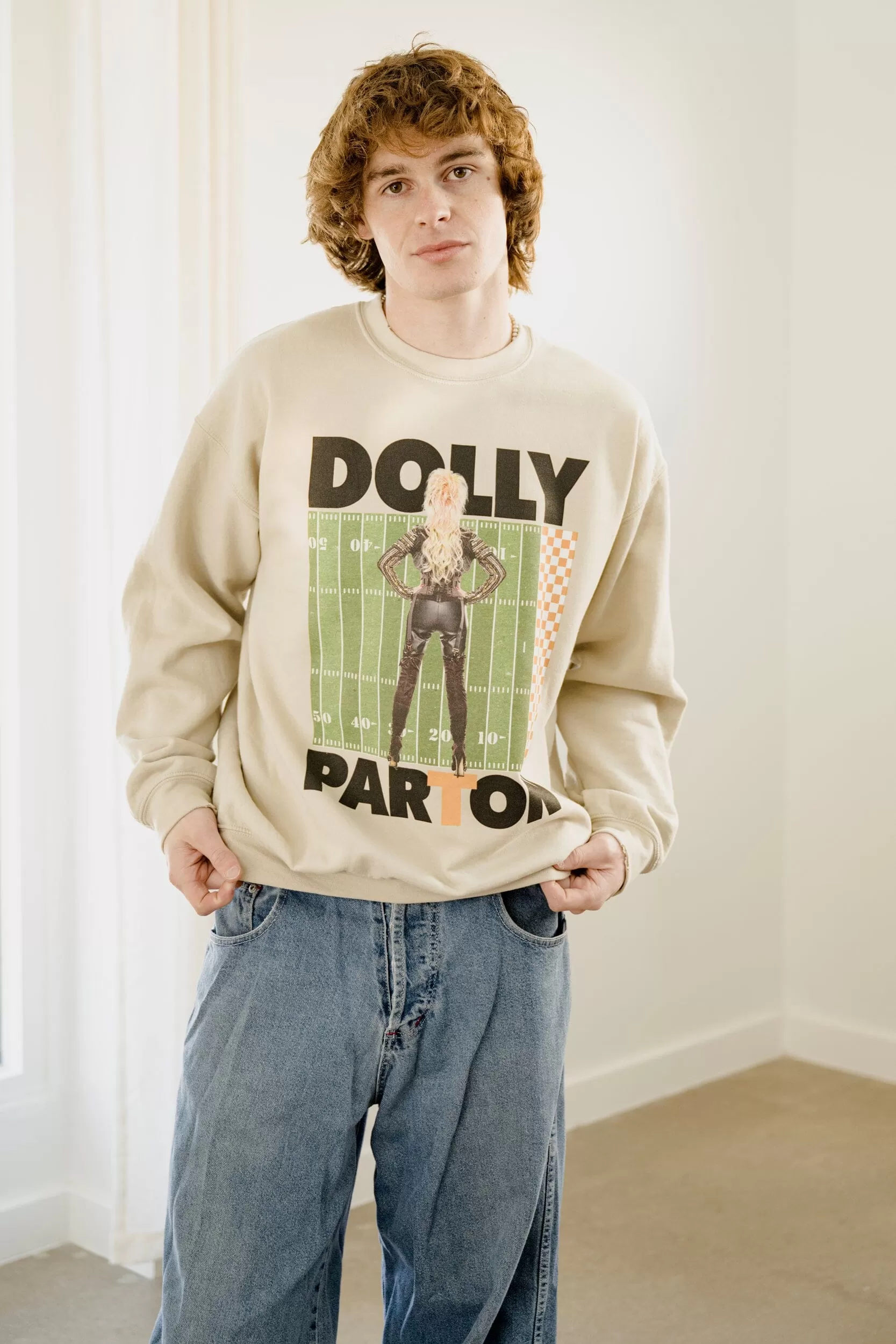 Dolly Parton Rockstar Vols Checkered Field Sand Thrifted Sweatshirt