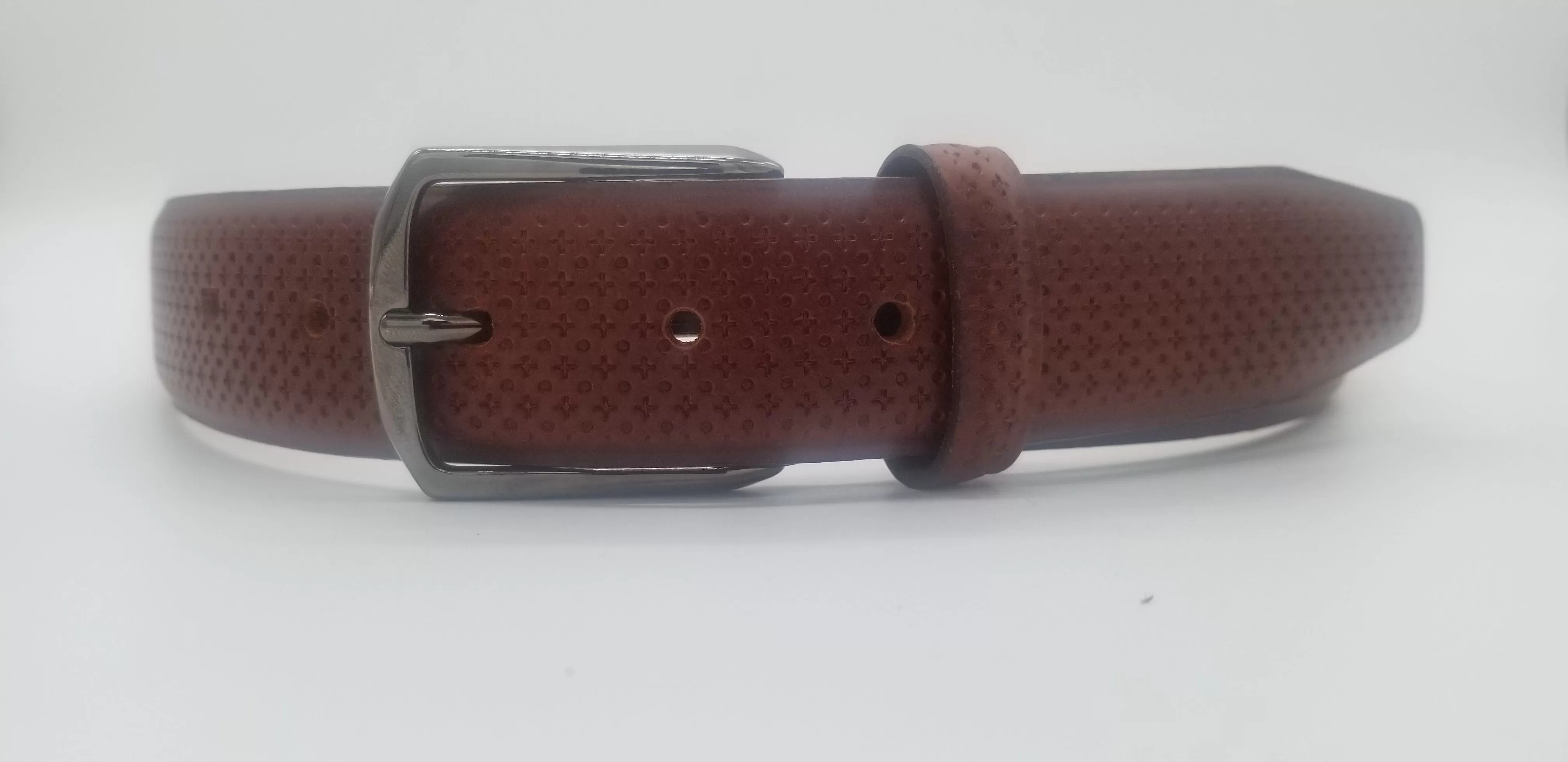 Dot and Cross Embossed Leather Belt 6151