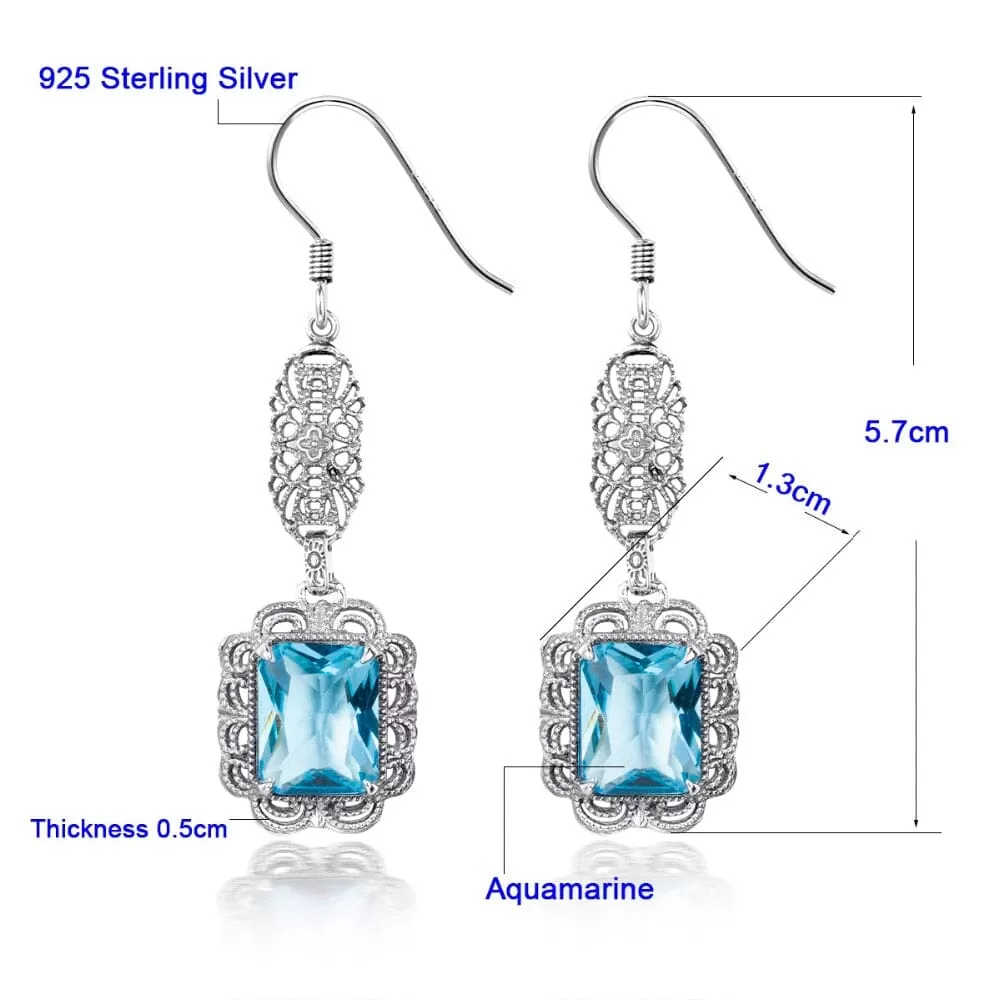 Ethnic Aquamarine Birthstone Earrings - 925 Sterling Silver