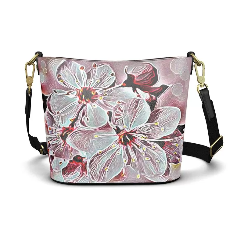 Floral Embosses: Pictorial Cherry Blossoms 01-03 Designer Penzance Leather Bucket Tote