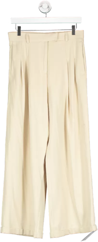 Free People Beige Wide Leg Turn Up Trousers UK XS