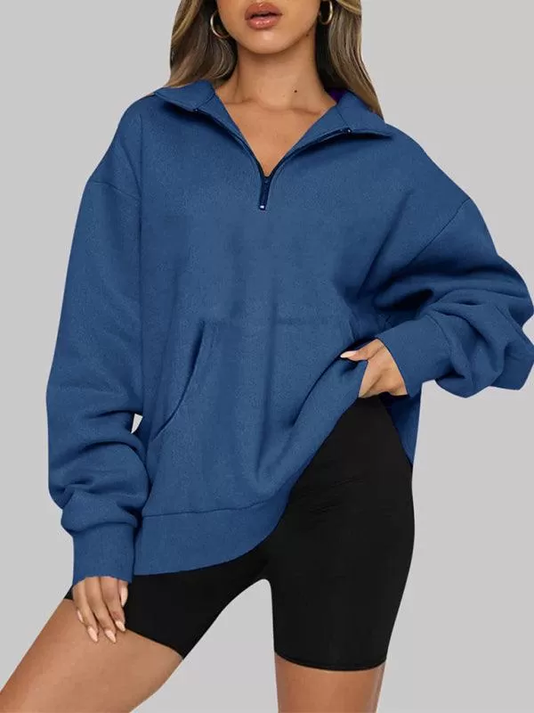 Front Pocket Zipper Women Sweatshirt