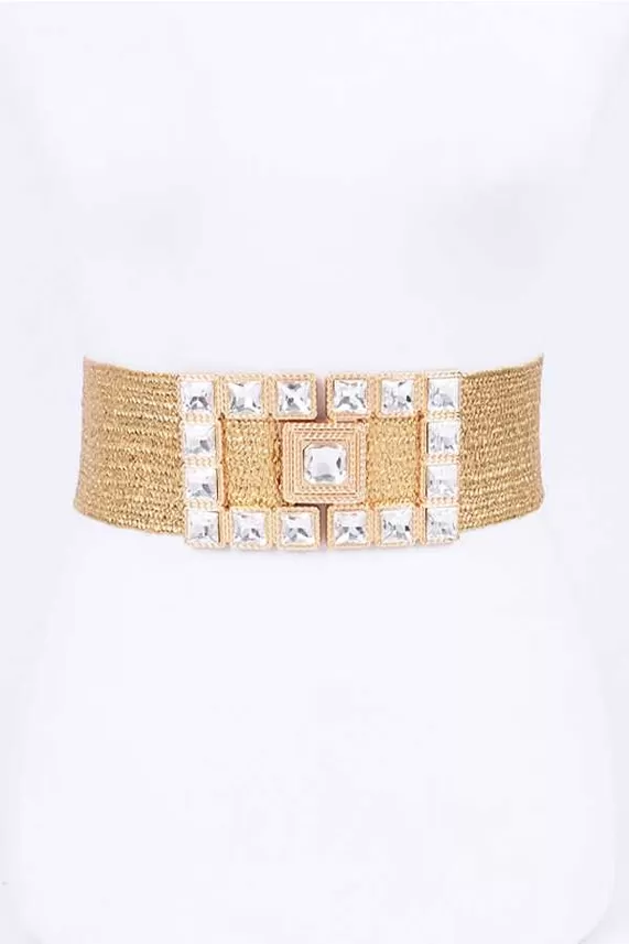 Gold Metallic Elastic Embellished Belt