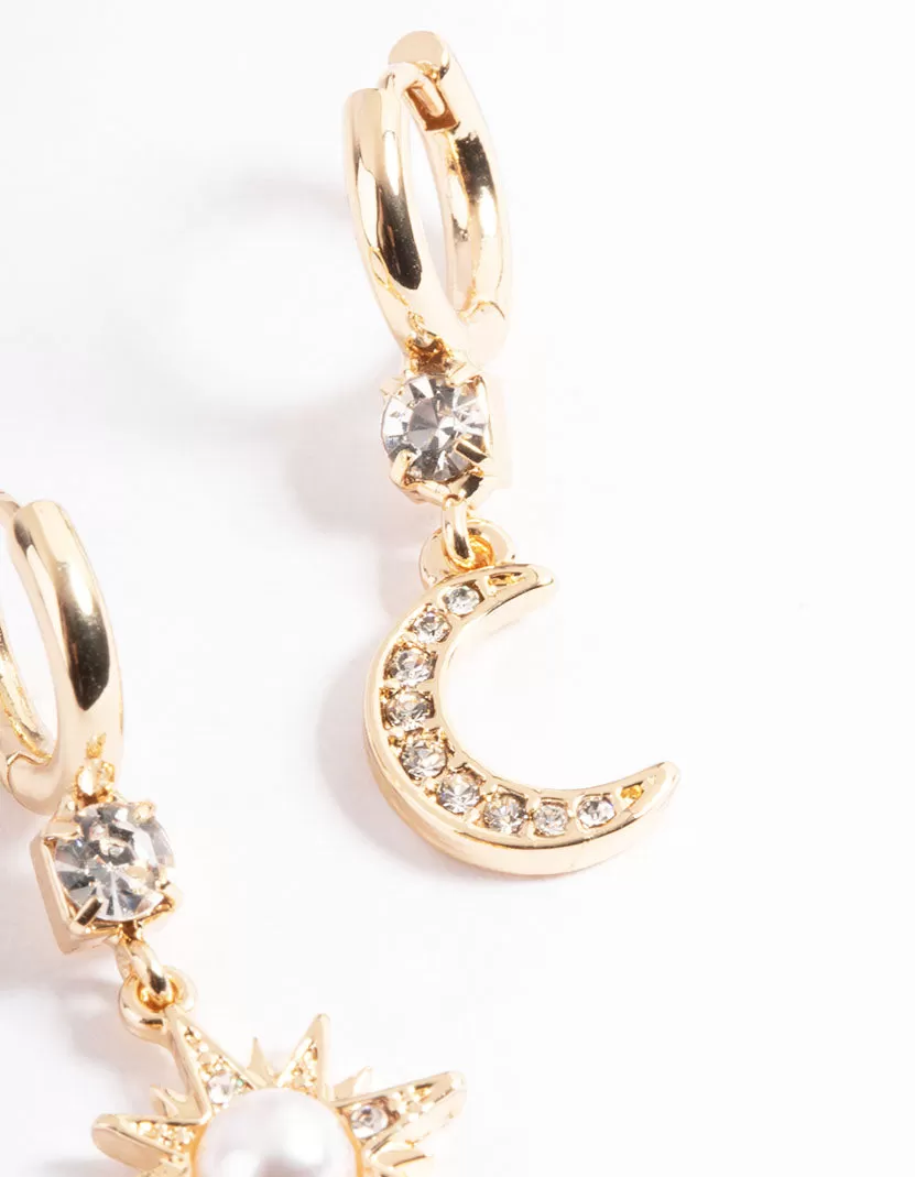 Gold Pearl Mix Match Celestial Earrings