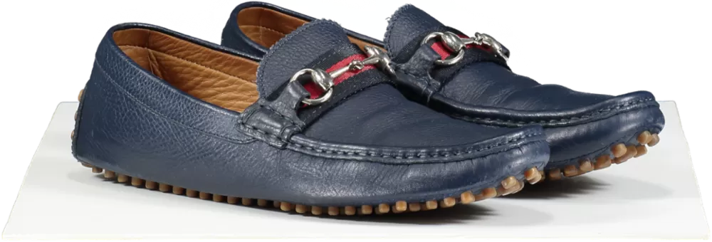 Gucci Navy Blue Leather Horsebit Loafers Driving Shoes UK 7 EU 41 👞