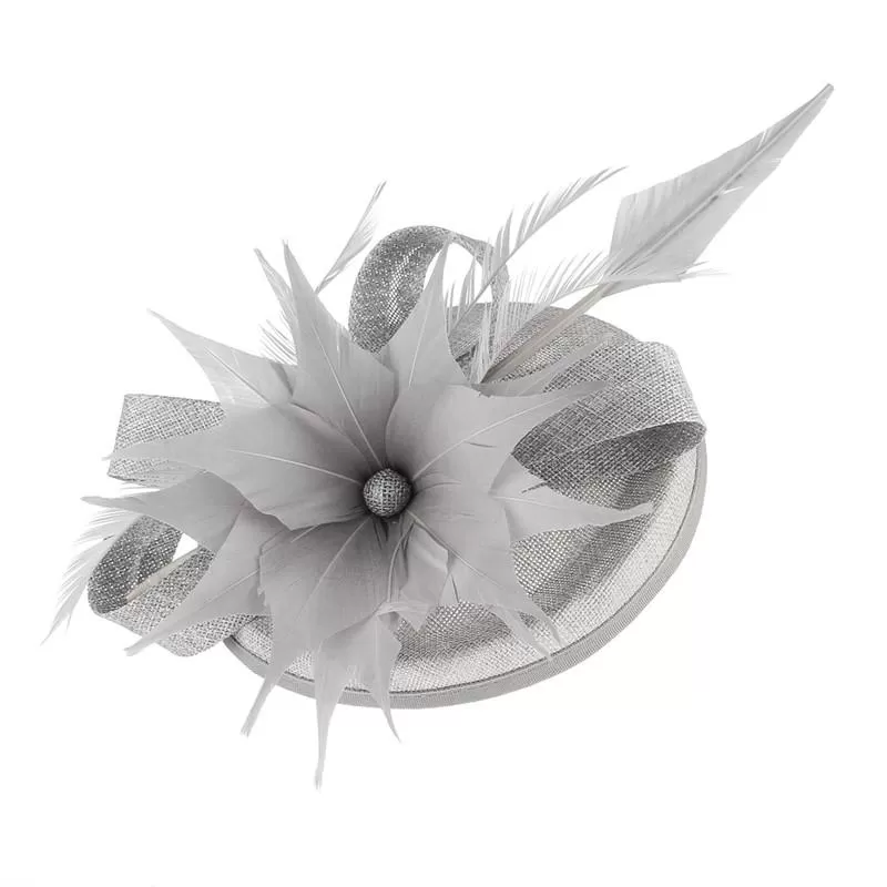 Hair Clip Flower Pillbox Fascinator Hat with Feathers