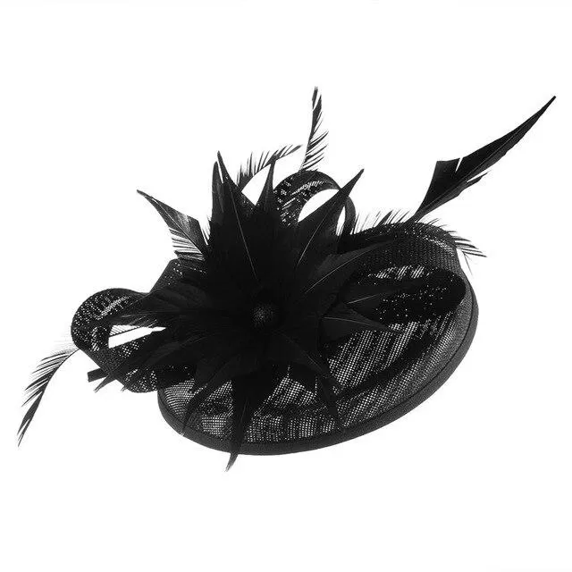 Hair Clip Flower Pillbox Fascinator Hat with Feathers