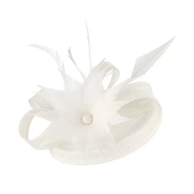 Hair Clip Flower Pillbox Fascinator Hat with Feathers