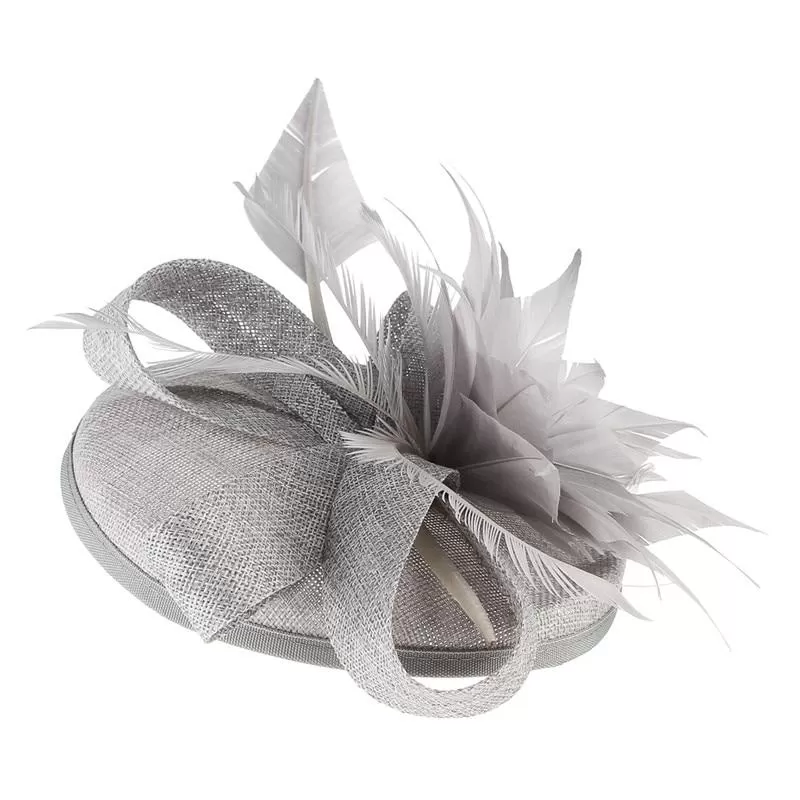 Hair Clip Flower Pillbox Fascinator Hat with Feathers