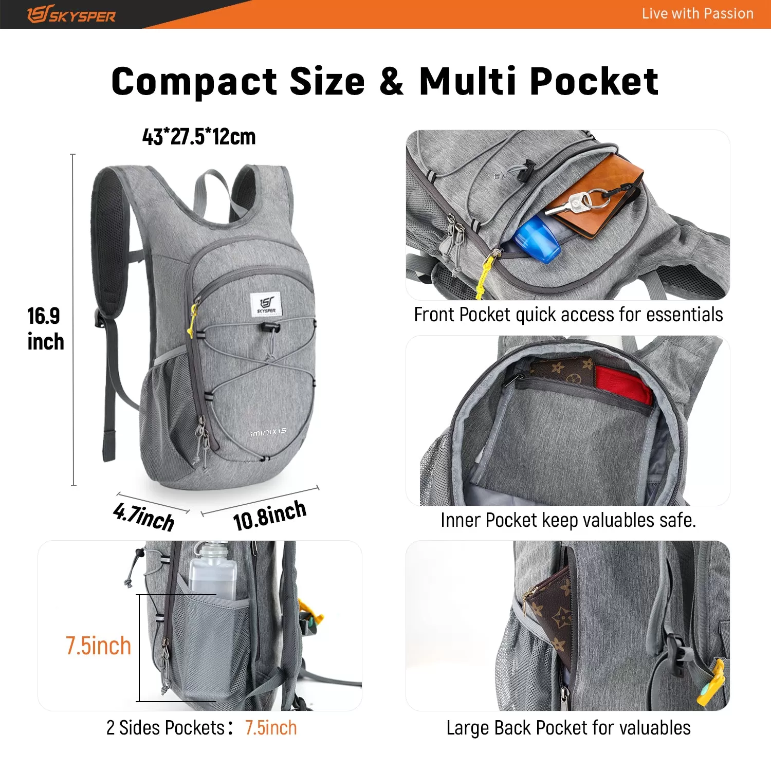 IMINIX15-SKYSPER 15L Lightweight Travel Packable Backpack