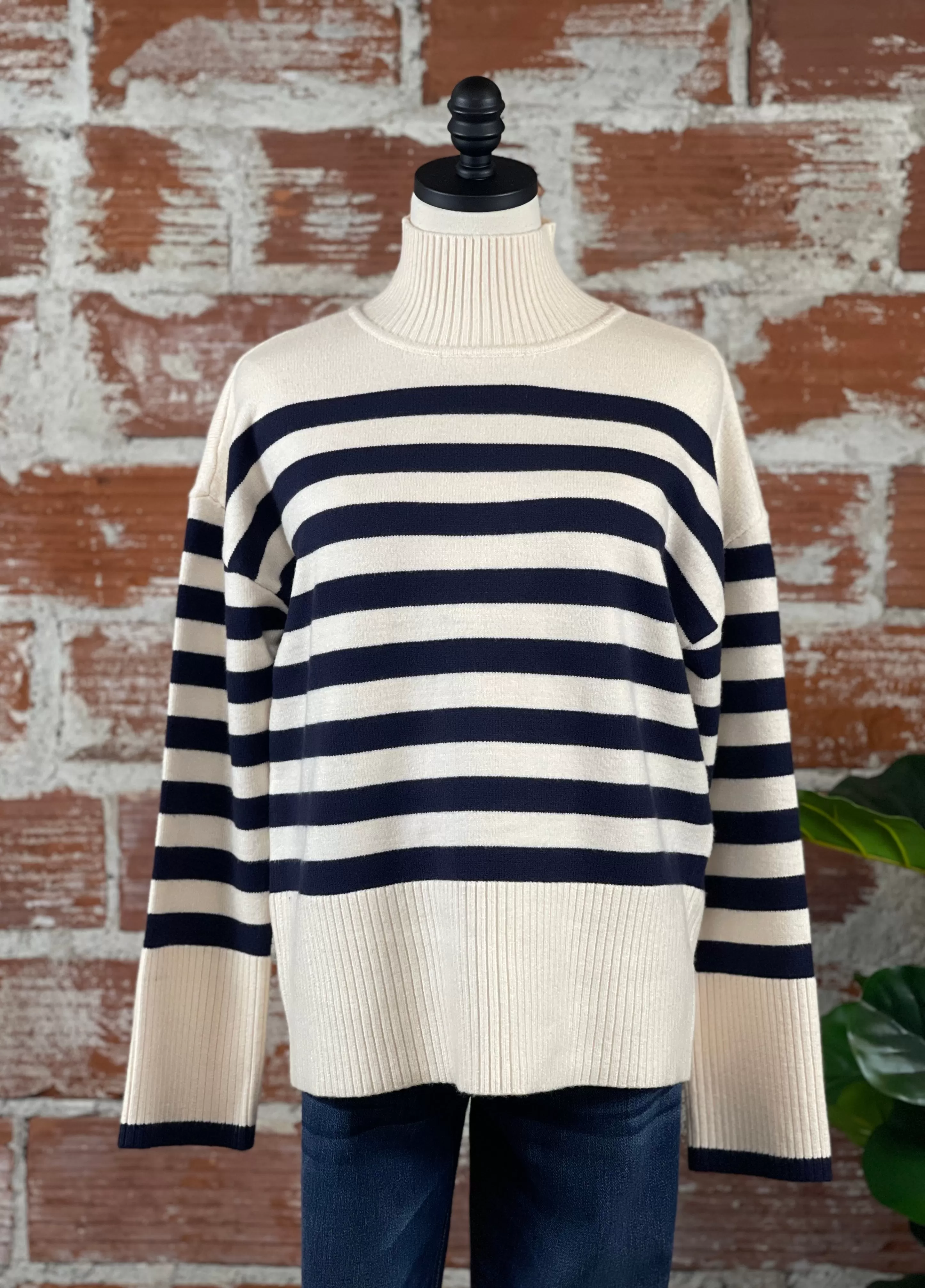 Jak and Rae Caden Sweater in Navy/Ivory Stripe