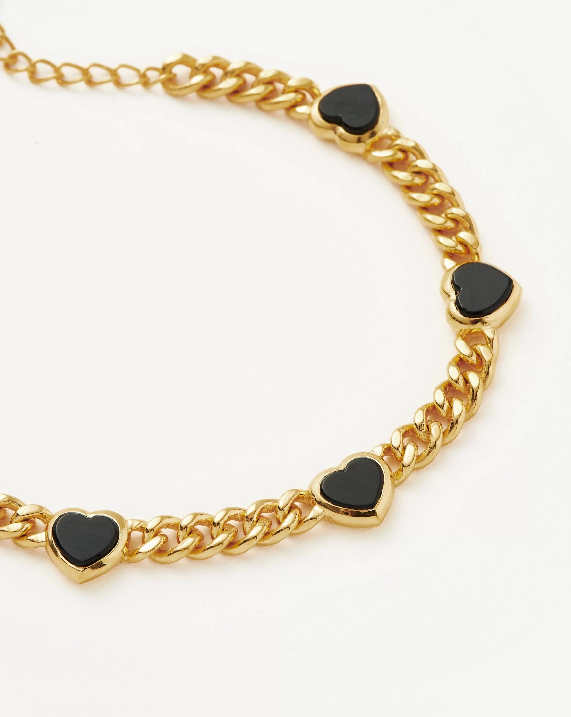 Jelly Heart Gemstone Charm Bracelet | 18ct Gold Plated/Black Onyx