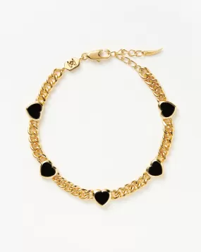 Jelly Heart Gemstone Charm Bracelet | 18ct Gold Plated/Black Onyx