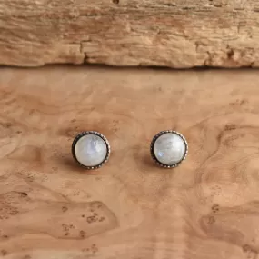 Large Hammered Posts - Rainbow Moonstone Studs - Moonstone Earrings - 10mm Rainbow Moonstone