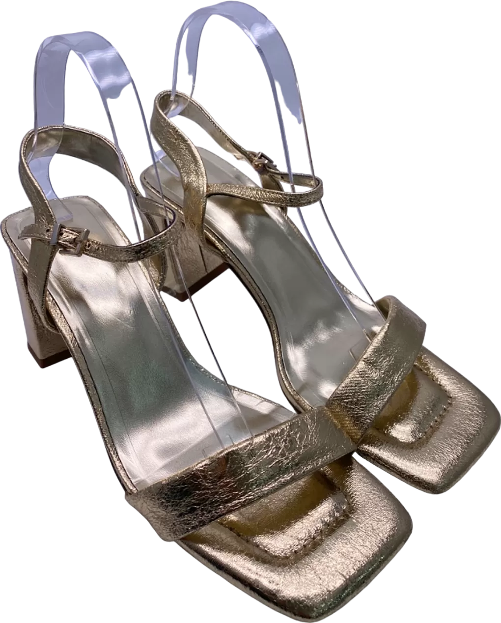 Lefties Gold Metallic Strappy Block Heels UK Size 5