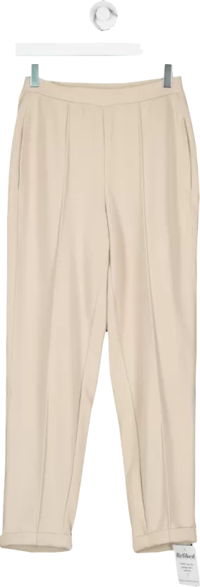 MANGO Beige Pin Tuck Elastic Waist Trousers UK XS