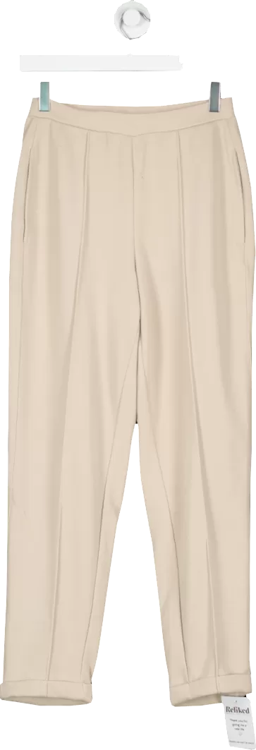 MANGO Beige Pin Tuck Elastic Waist Trousers UK XS