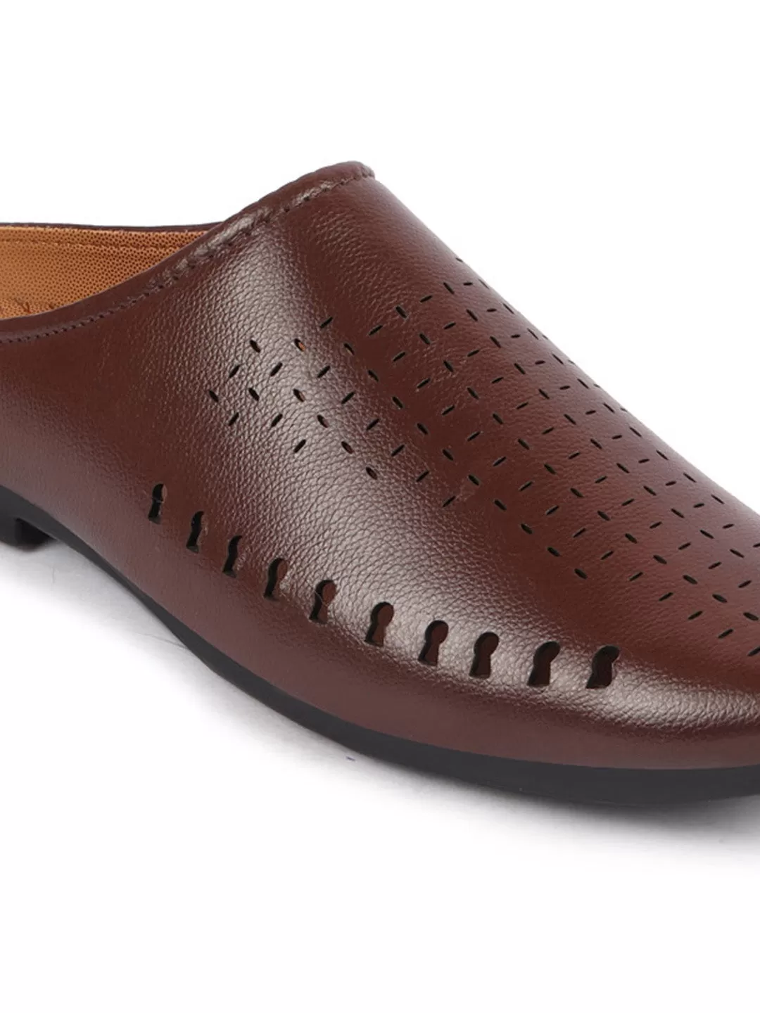 Men Brown Back Open Slip On Ethnic Mules Wedding Shoes