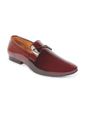 Men Brown Casual Patent Leather Slip-On Loafers