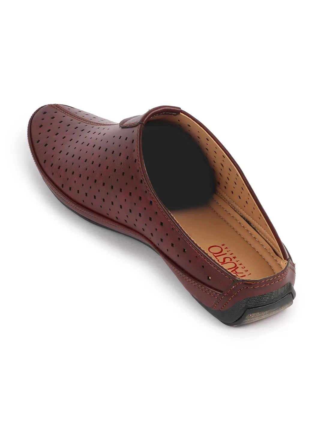 Men Maroon Ethnic Wedding Party Back Open Slip On Juttis and Mojaris