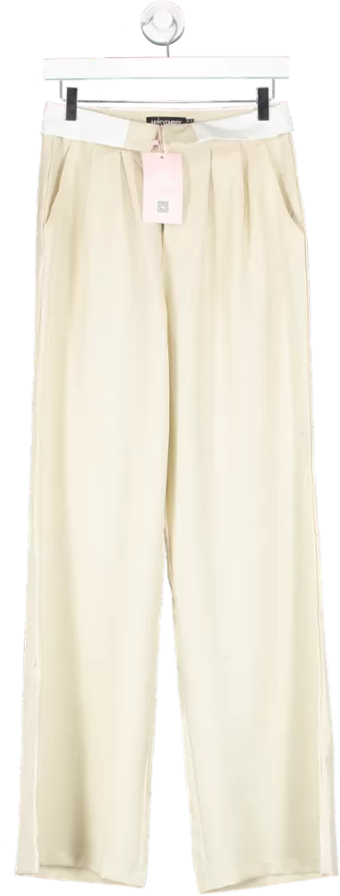 Missy Empire Beige Gracie Fold Over Waist Wide Leg Trousers UK 8