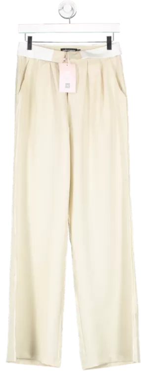 Missy Empire Beige Gracie Fold Over Waist Wide Leg Trousers UK 8