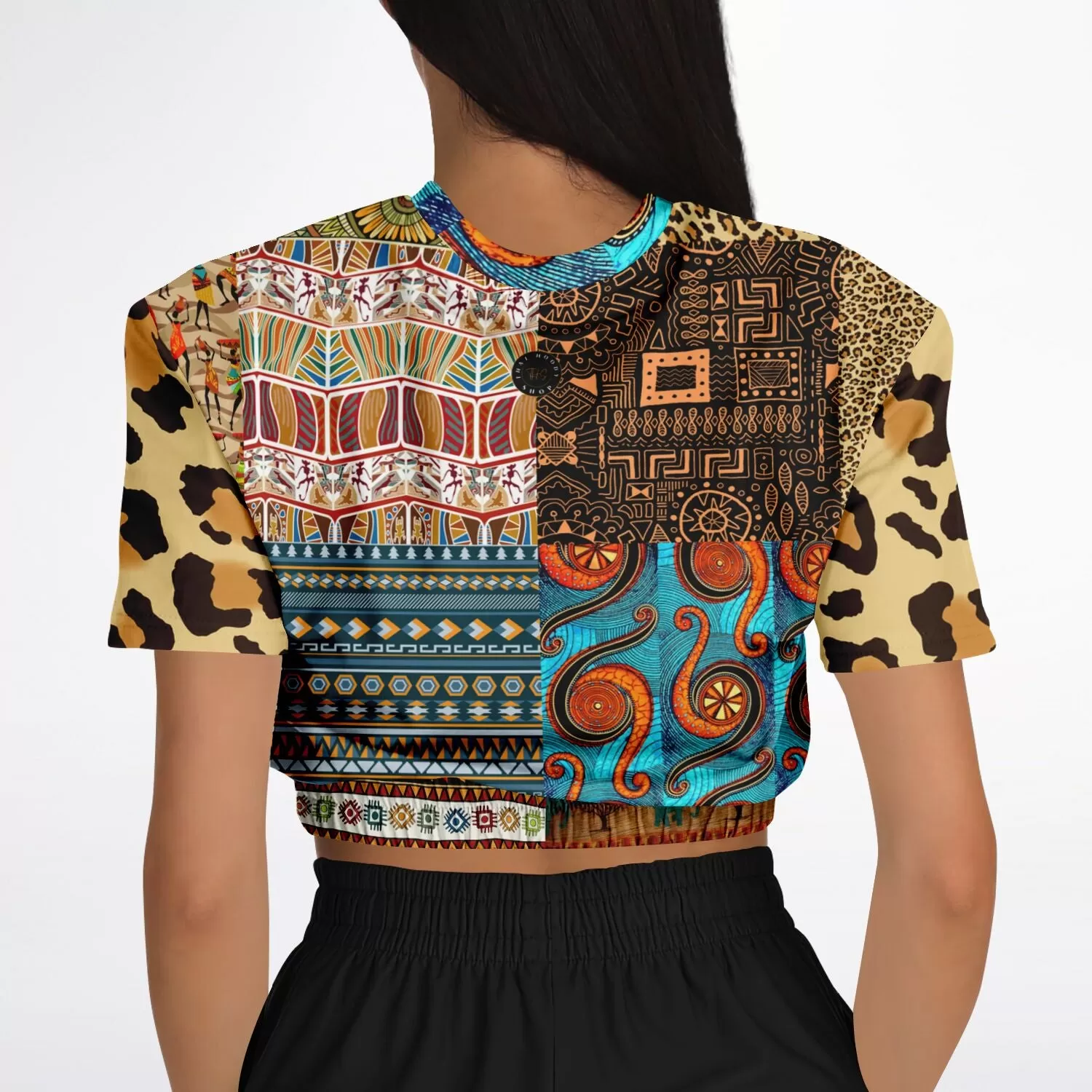 Mother Lode African Print Short Sleeve Cropped Eco-Poly Sweater