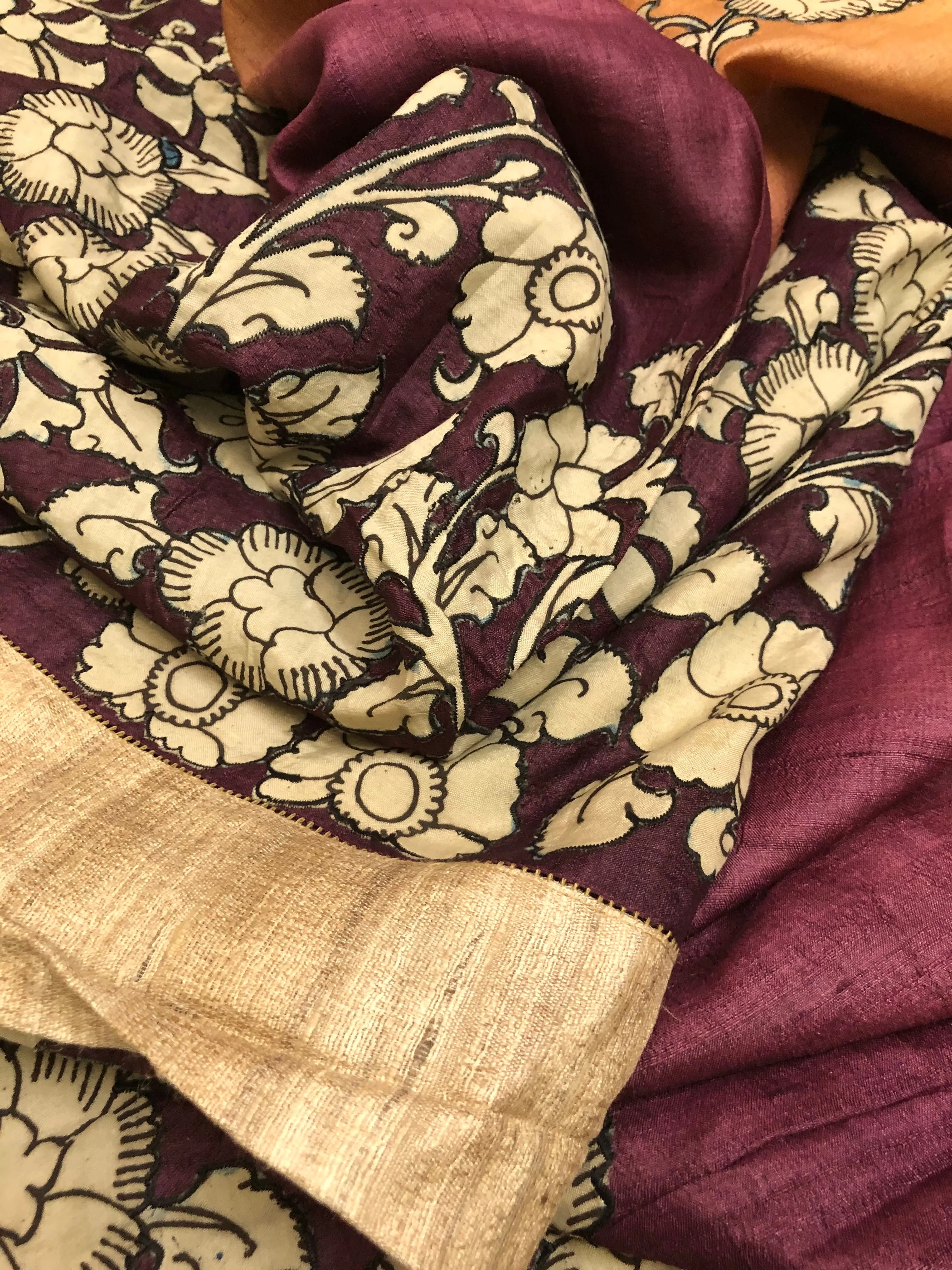 Multiple Color Tussar Silk with Applique Kalamkari and Tie-Dye Work