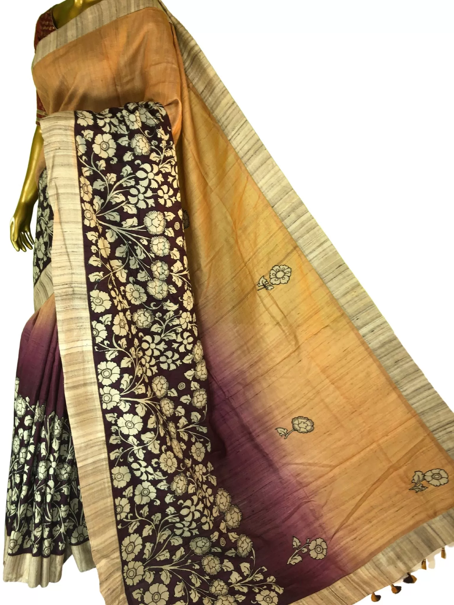 Multiple Color Tussar Silk with Applique Kalamkari and Tie-Dye Work