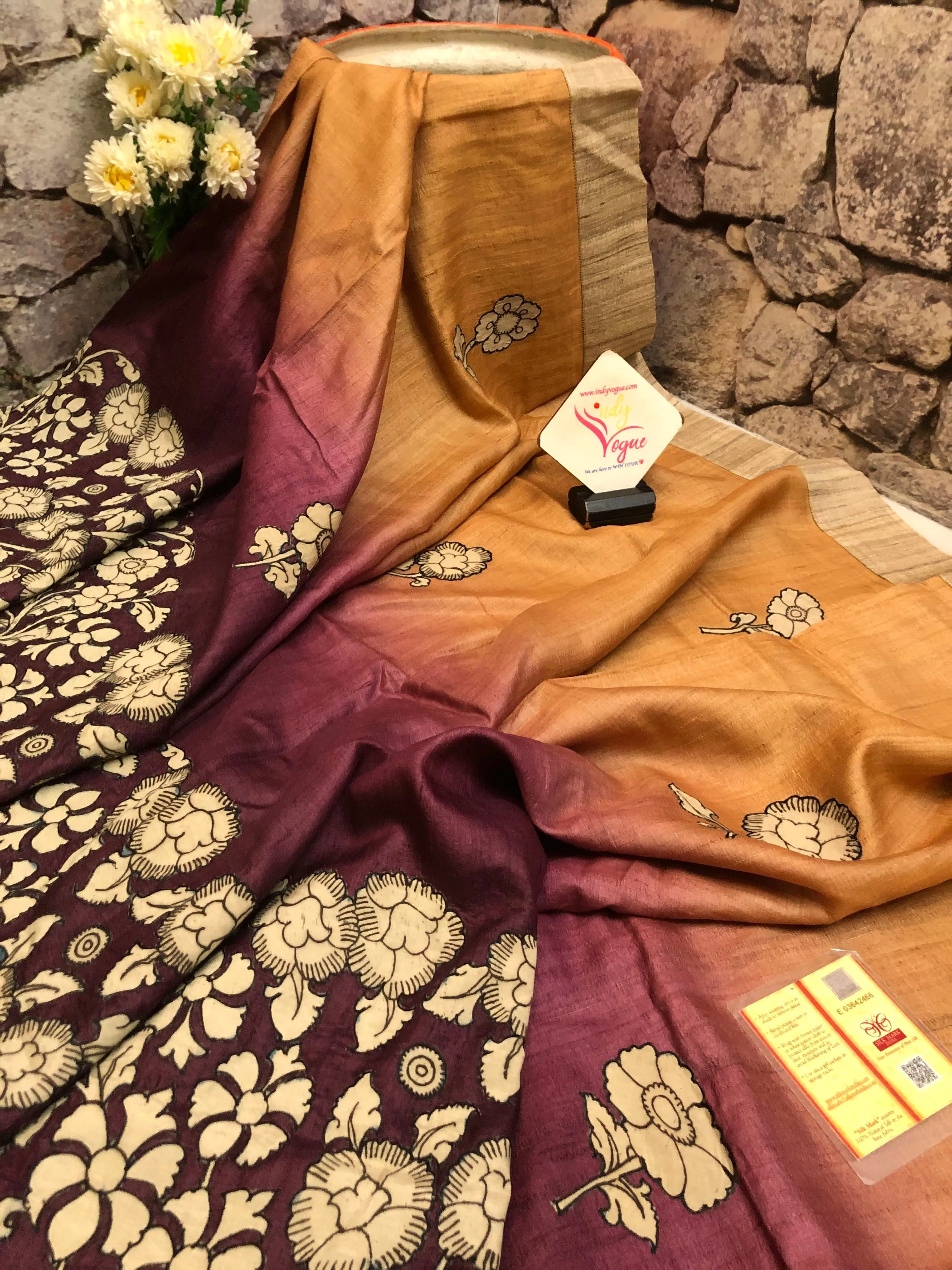 Multiple Color Tussar Silk with Applique Kalamkari and Tie-Dye Work