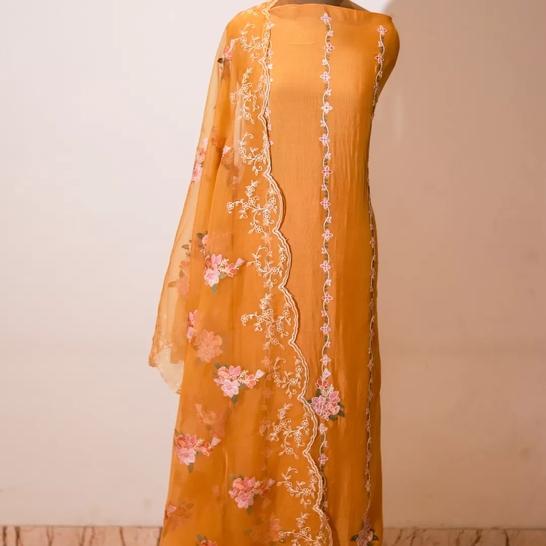 Mustard yellow Embroidered ethnic suit